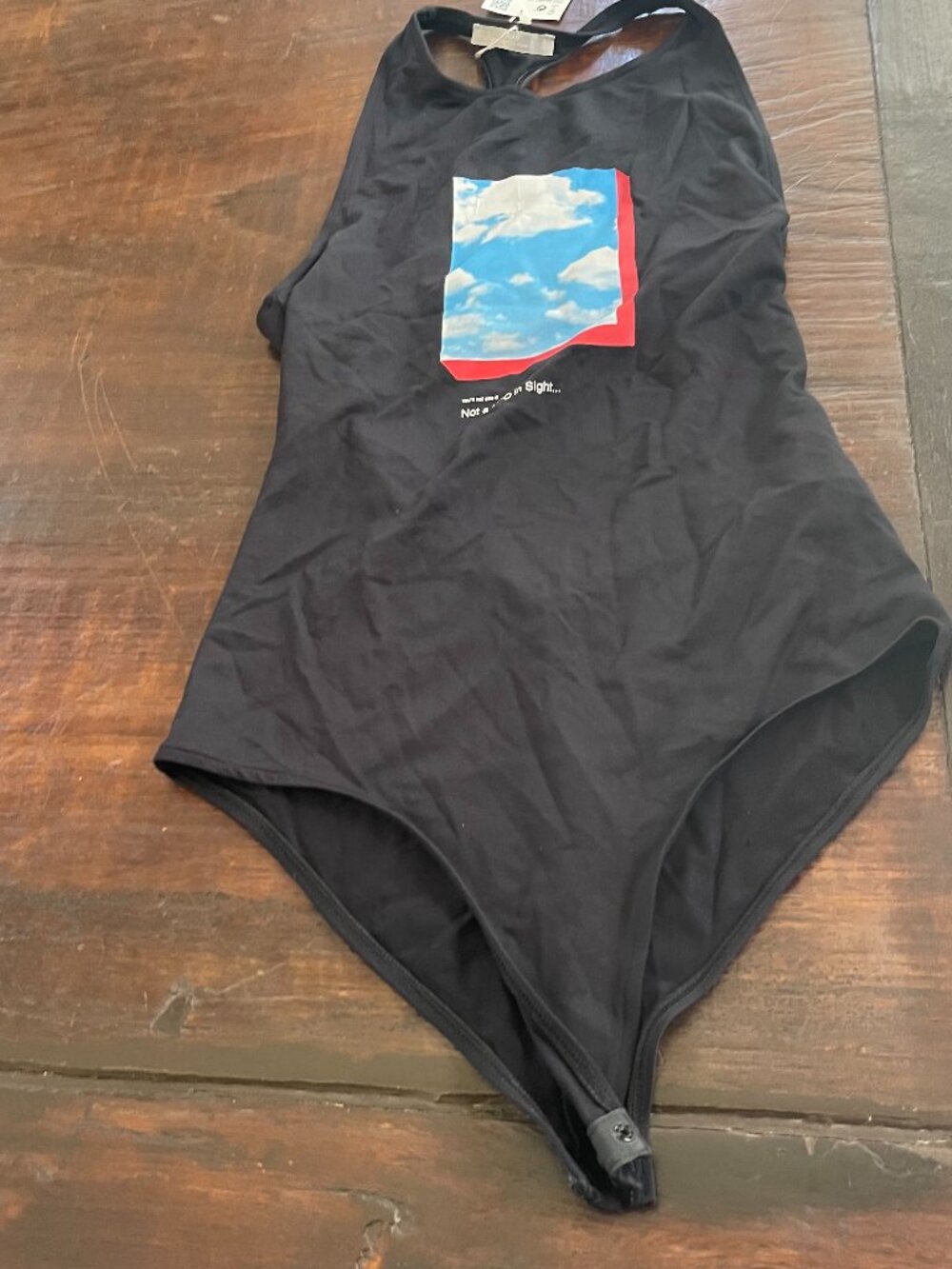 Zara Sporty Black 1 Piece Bathing Suit "Not a UFO in Sight" Print Sz Small NWT